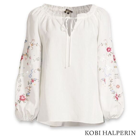 KOBI HALPERIN **NWT** Krissy Floral Embroidered Balloon-Sleeve Blouse in White - Picture 13 of 13